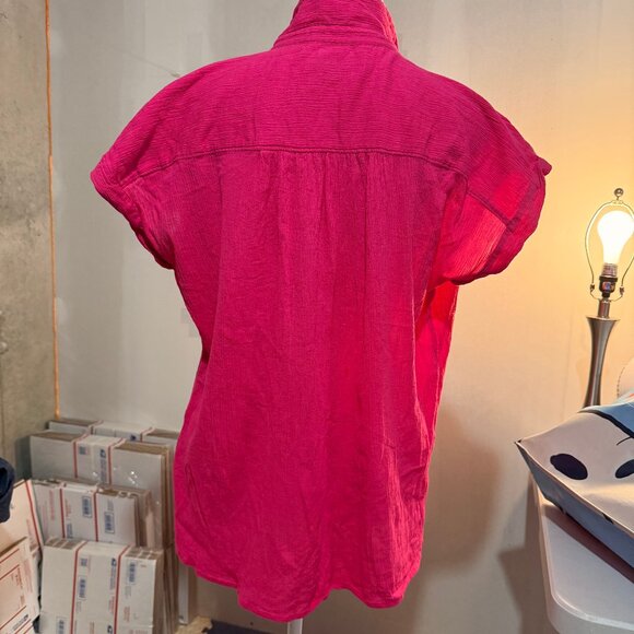 Loft Size XL Women's Gauze Hot Pink Top with Collar - Picture 2 of 4